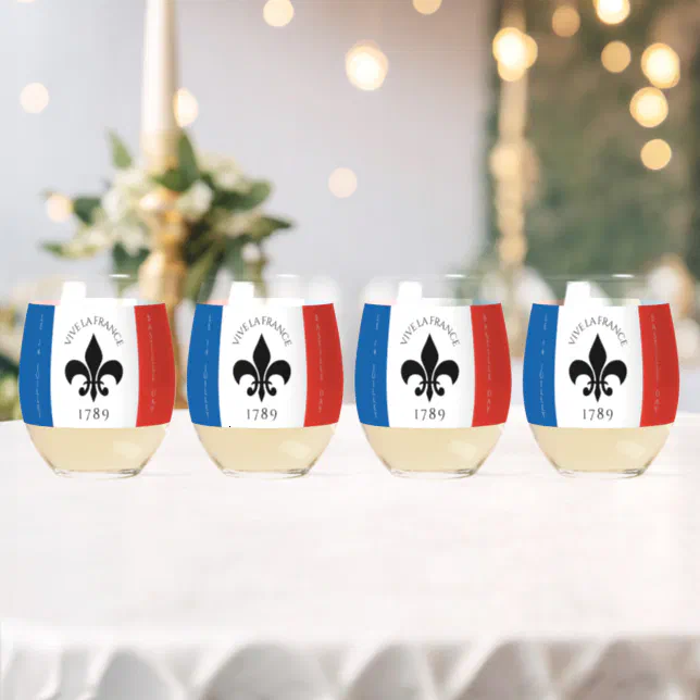 Bastille Day Fleur-de-Lis Tricolore France Flag Stemless Wine Glass