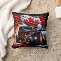 Classic hot rod racing by the Canadian flag Throw Pillow