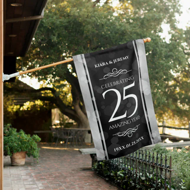 Elegant 25th Silver Wedding Anniversary House Flag