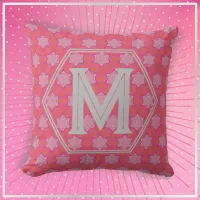 Pretty Pink Stars Geometric Pattern Monogram Throw Pillow