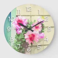Watercolor Pink Flowers Large Clock