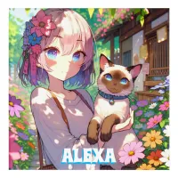 Anime Girl and Siamese Cat Personalized Acrylic Print