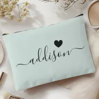 Bridesmaid Modern Script Pale Mint Heart Accessory Pouch