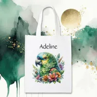 Beautiful Watercolor Amazon Parrot Personalized Grocery Bag