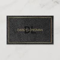 Leather Grain Look Black Charcoal Gold Business Card