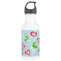 Fun Colorful Hearts and Flowers Stainless Steel Water Bottle