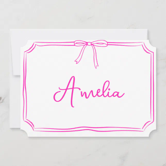 Handwritten Custom Pink Bow Aesthetic Notecard