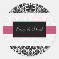 damask pink Wedding Monogram stickers