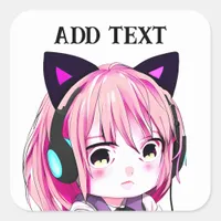 Cute Anime Girl with Cat Ears Square Sticker