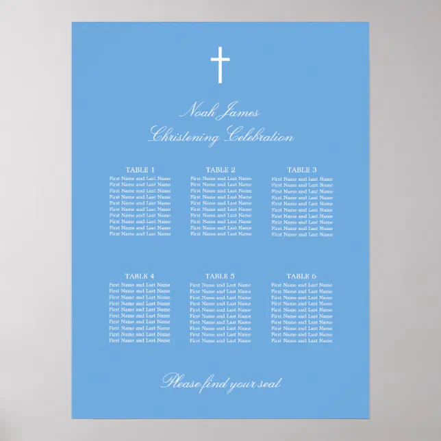 Blue 6 Table Christening Seating Chart Poster