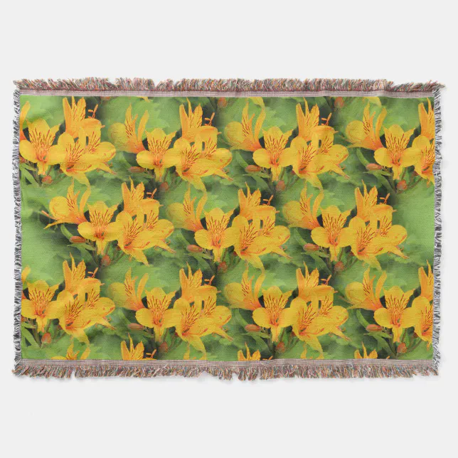 Lily of the Incas / Yellow Alstroemeria Throw Blanket