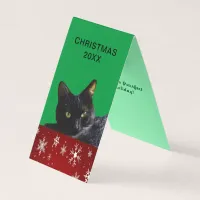 Black Cat Christmas 20XX on Snowflakes Tent Card