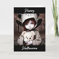 Happy Halloween | Creepy Child with Teddy Bear  Card