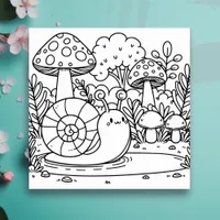 Cute Snail and Mushrooms | Color Me Notecard