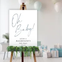 Modern Dusty Blue Oh Baby Baby Shower Welcome Foam Board