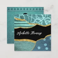 Blue and Gold Linen Fabric Denim Square Business Square Business Card