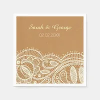 Lace and Kraft Paper Wedding Paper Napkins