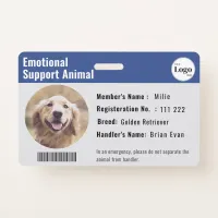 Therapy Animal ID Photo Barcode Deep Blue Badge