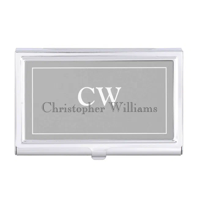 Grey Minimalist Name Monogram Business Card Case