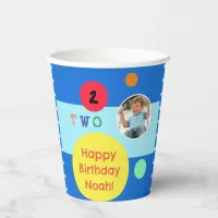 Happy 2nd Birthday Bright Colorful Custom Photo Paper Cups