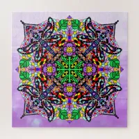 Purple Dragonfly Themed Mandala Colorful Jigsaw Puzzle