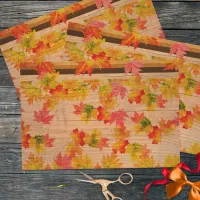 Fall Autumn Maple Leaves On Barn Wood Wrapping Paper Sheets
