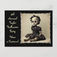 Vintage old Creepy Doll Halloween Party Invites