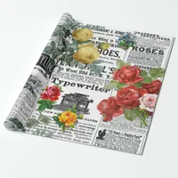 * AR23 Roses Floral Flower Vintage Newsprint  Wrapping Paper