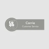 Round White Company Logo on Grey Employee Name Tag