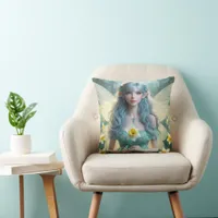 Beautiful March Fairy in Daffodils Throw Pillow