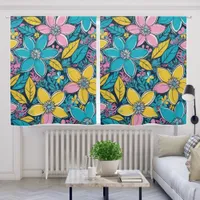 Retro Big Flowers Groovy Hippie Floral Chic Fun Blackout Curtains