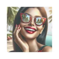 Happy Lady in a Tropical Paradise Metal Print