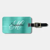 Turquoise Metallic Fancy Monogram Luggage Tag