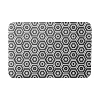 Modern Geometric Black and White Nested Hexagons Bath Mat