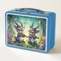 Cute Saolas Playing Violas in a Magical Forest Metal Lunch Box