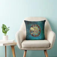 Steampunk Octopus & Clockwork Gears Throw Pillow