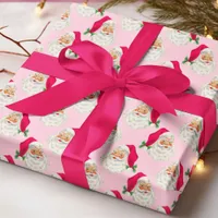 Retro Hot Pink Santa Christmas Wrapping Paper