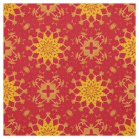 Red Yellow & Orange Ornamental Geometric Pattern Fabric