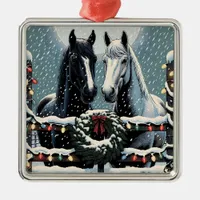 Festive Horses | Merry Christmas Metal Ornament