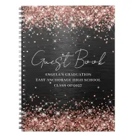 Rose Gold Glitter Black Metallic Graduation Guest Notebook