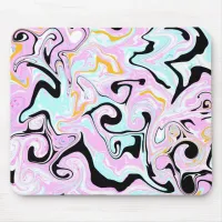 Fluid Art  Cotton Candy Pink, Teal, Black and Gold Mouse Pad