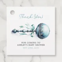 Elegant Blue Baby Rattle Boy Baby Shower Favor Tags