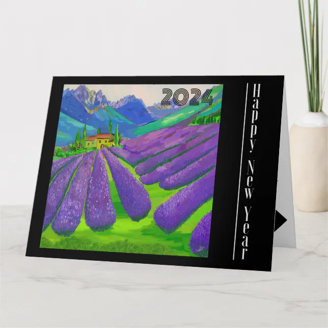 Happy New Year - Lavender fields in front of mount Card