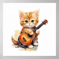 Nursery Art Poster Orange Cat Guitar Right-Handed 