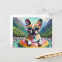 French Bulldog on a Rainbow Color Float Postcard