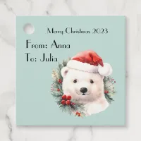 Polar Bear Cute Watercolor Christmas Gift Tag