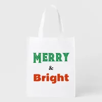 Merry and Bright Festive Red Green White Christmas Grocery Bag