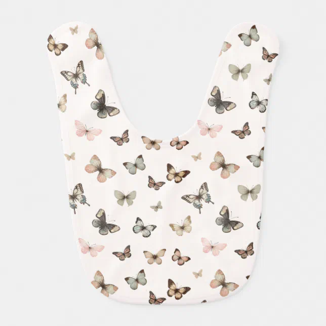 Cute Girly Flying Butterflies Blush Baby Girl  Baby Bib