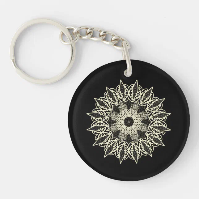 White geometric lace Mandala Keychain