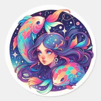 Just a Pisces Girl | Horoscope Art Christmas Classic Round Sticker